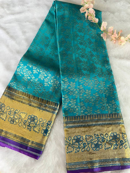 Sky blue pure handloom kanchipuram silk saree with 1g zari