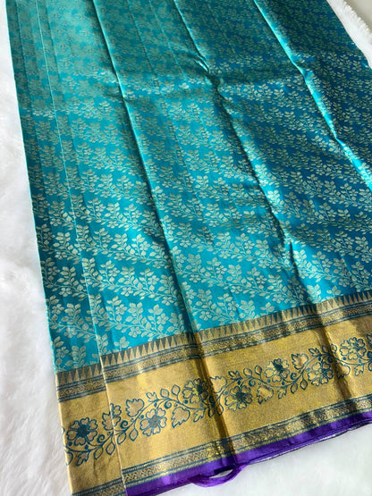 Sky blue pure handloom kanchipuram silk saree with 1g zari