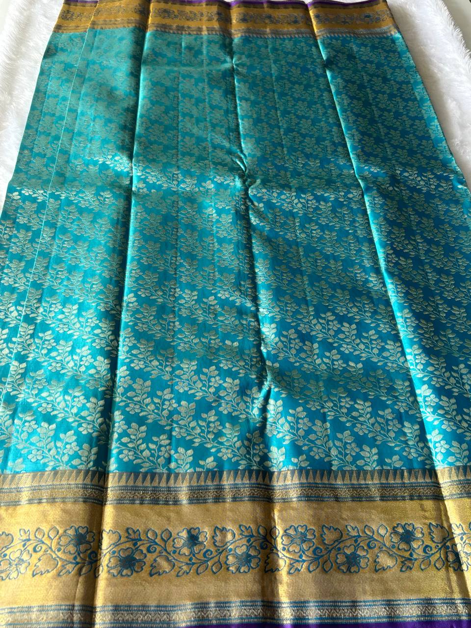 Sky blue pure handloom kanchipuram silk saree with 1g zari