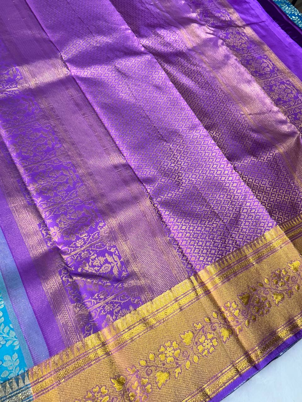 Sky blue pure handloom kanchipuram silk saree with 1g zari