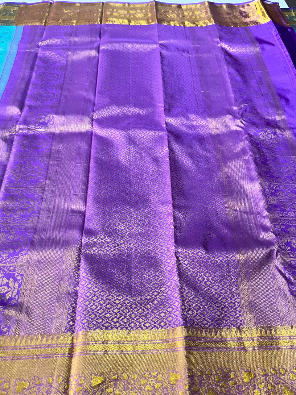 Sky blue pure handloom kanchipuram silk saree with 1g zari