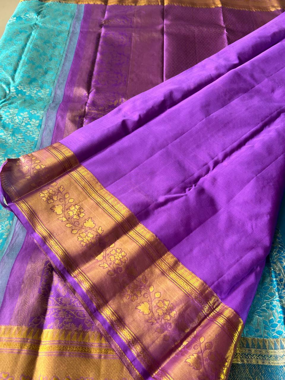 Sky blue pure handloom kanchipuram silk saree with 1g zari