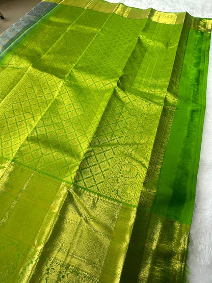 Grey with Green pure handloom kanchipuram silk saree