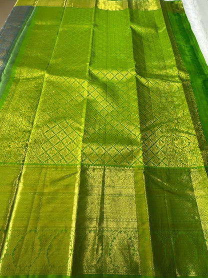 Grey with Green pure handloom kanchipuram silk saree