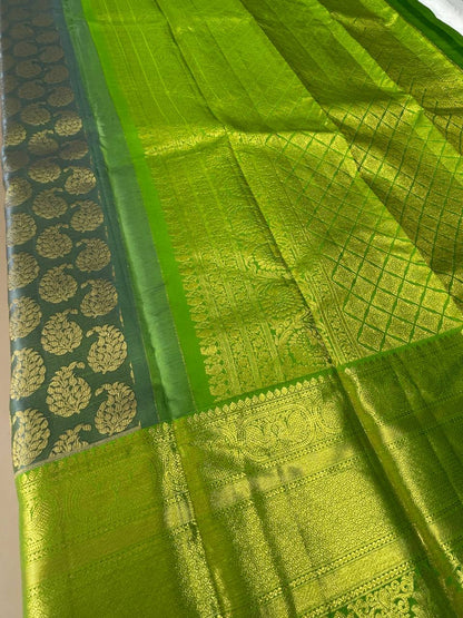 Grey with Green pure handloom kanchipuram silk saree