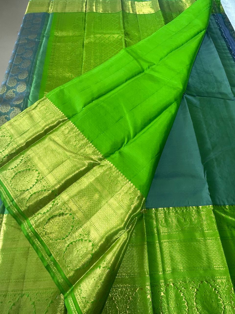 Grey with Green pure handloom kanchipuram silk saree