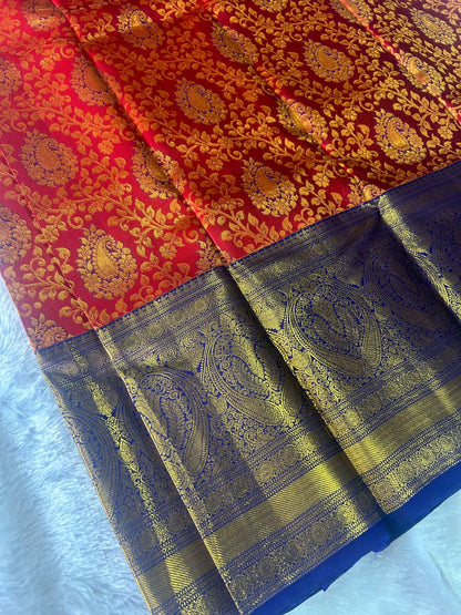 Red with blue pure handloom silk saree