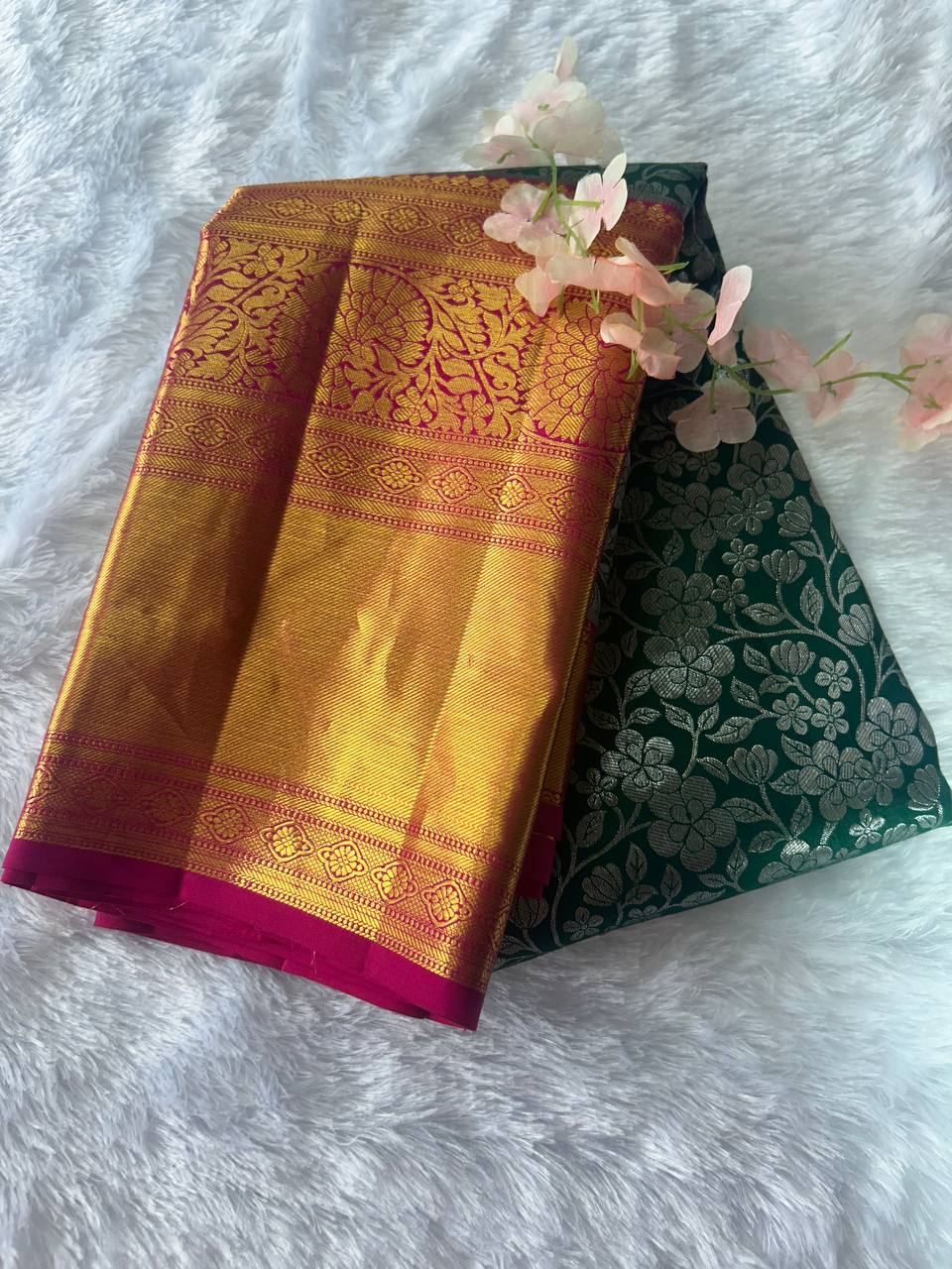 Green Pure Kanchivaram Silk Saree with 2g Zari