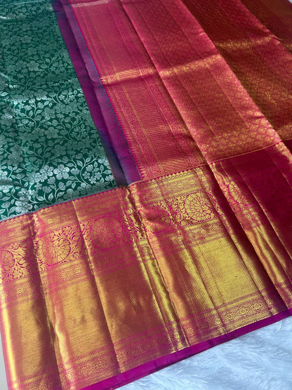 Green Pure Kanchivaram Silk Saree with 2g Zari