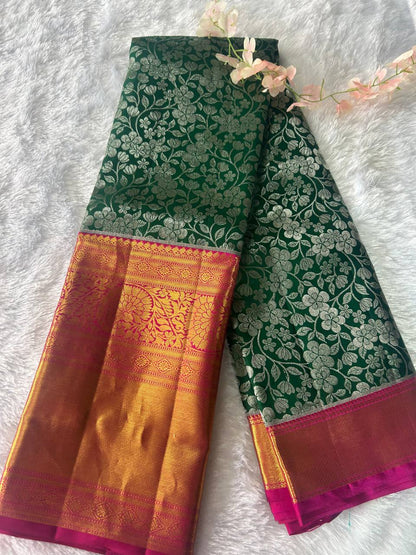 Green Pure Kanchivaram Silk Saree with 2g Zari