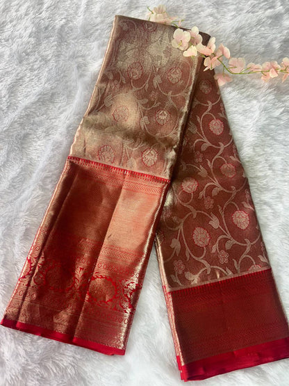 Beautiful Red Colour Pure Kanchipuram Silk Saree with 2g Zari