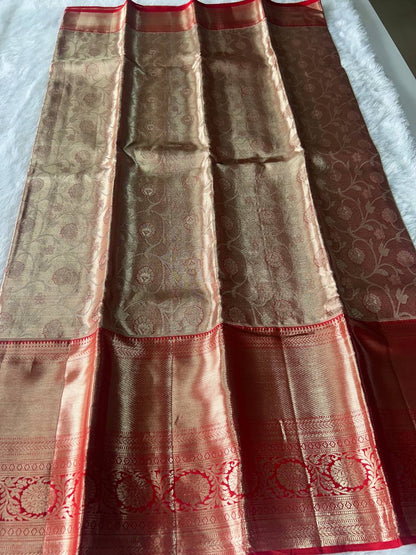 Beautiful Red Colour Pure Kanchipuram Silk Saree with 2g Zari