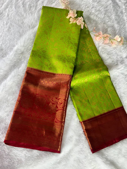 Parrot Green Pure Kanchipuram Silk Saree