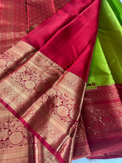 Parrot Green Pure Kanchipuram Silk Saree