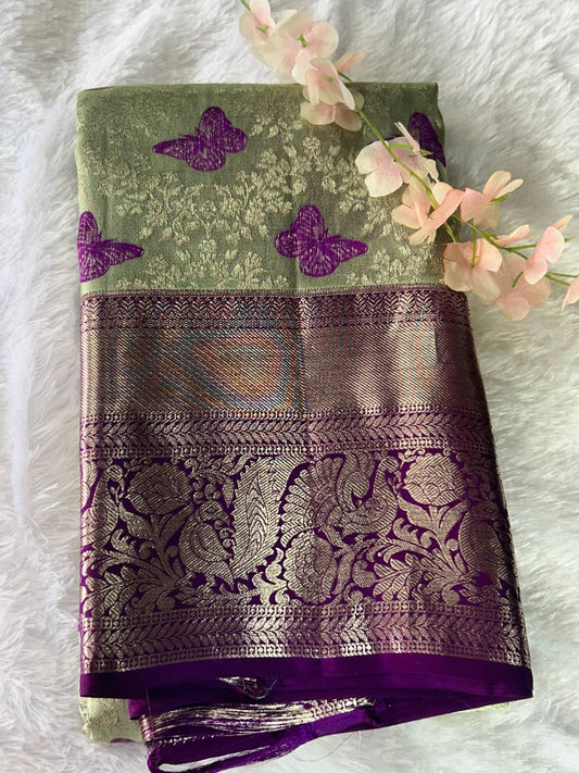 Trendy Butterfly Design Pure Kanchipuram Silk Saree