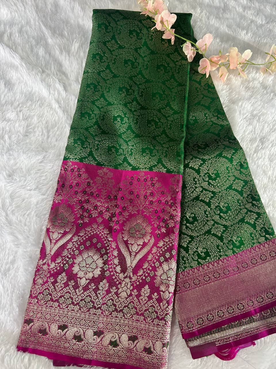 Trendy Pure Kanchipuram Silk Saree with Big Zari Border