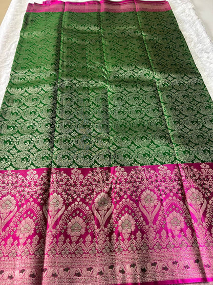 Trendy Pure Kanchipuram Silk Saree with Big Zari Border