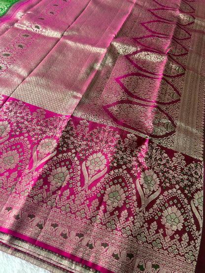 Trendy Pure Kanchipuram Silk Saree with Big Zari Border