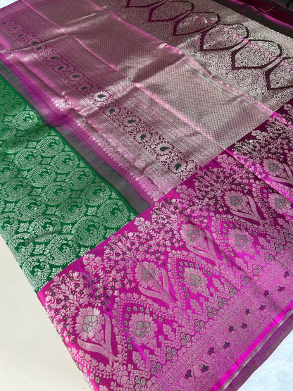 Trendy Pure Kanchipuram Silk Saree with Big Zari Border