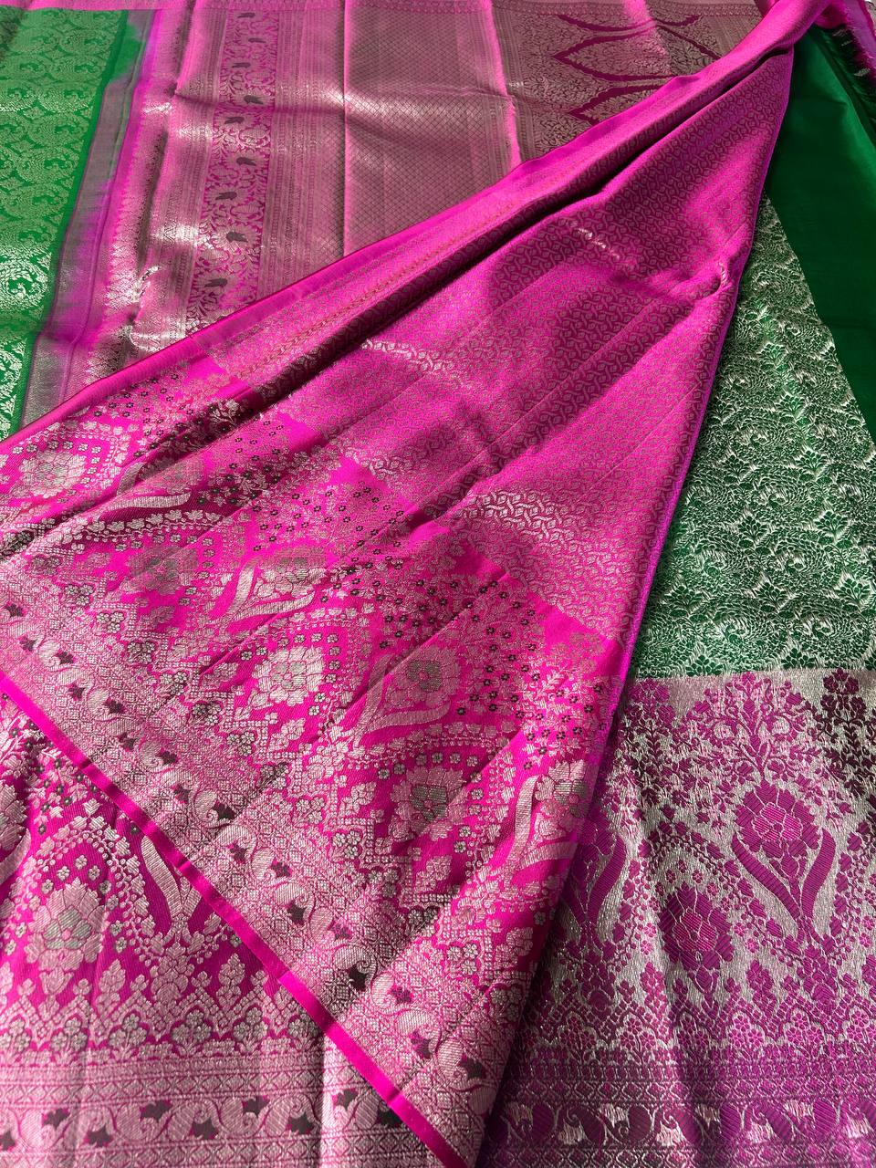 Trendy Pure Kanchipuram Silk Saree with Big Zari Border