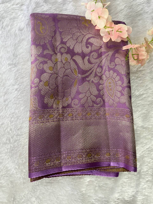 Trendy Floral Pure Kanchipuram Silk Saree with Big Zari Border