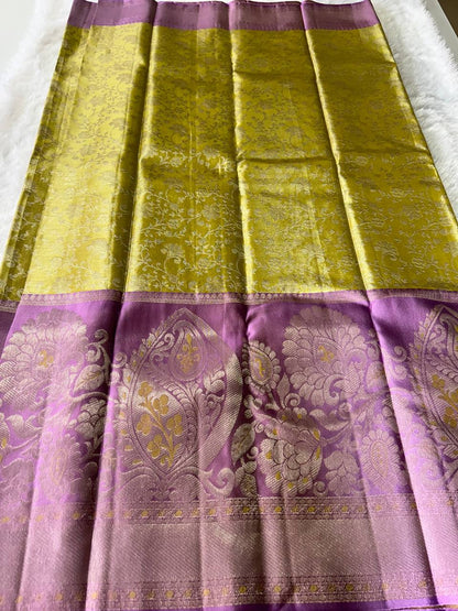 Trendy Floral Pure Kanchipuram Silk Saree with Big Zari Border