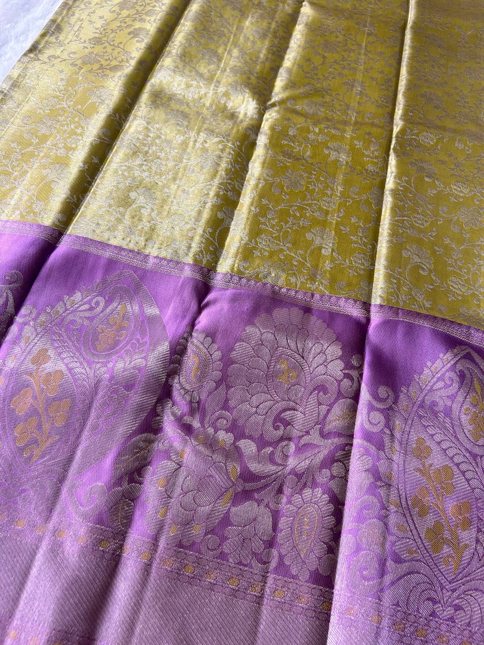 Trendy Floral Pure Kanchipuram Silk Saree with Big Zari Border