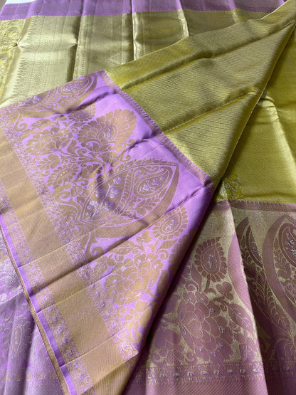 Trendy Floral Pure Kanchipuram Silk Saree with Big Zari Border