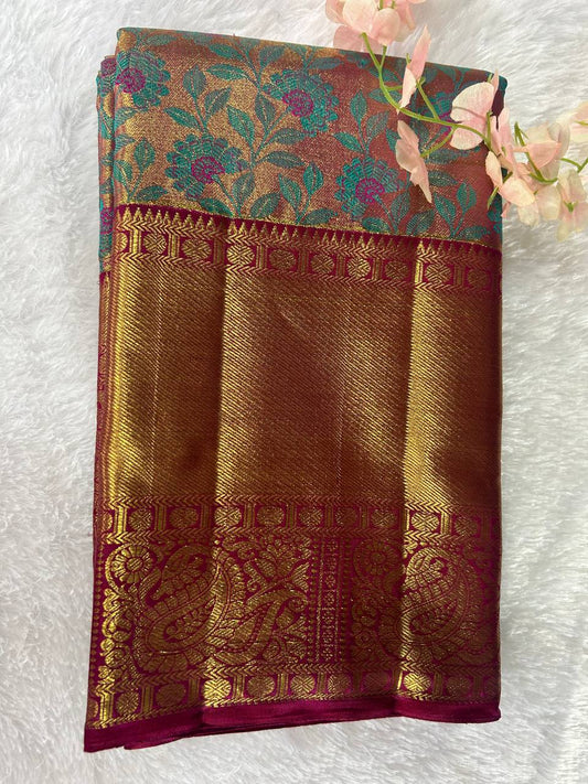 Handloom Floral Design Pure Kanchipuram Silk Saree with 2g Zari