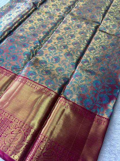 Handloom Floral Design Pure Kanchipuram Silk Saree with 2g Zari