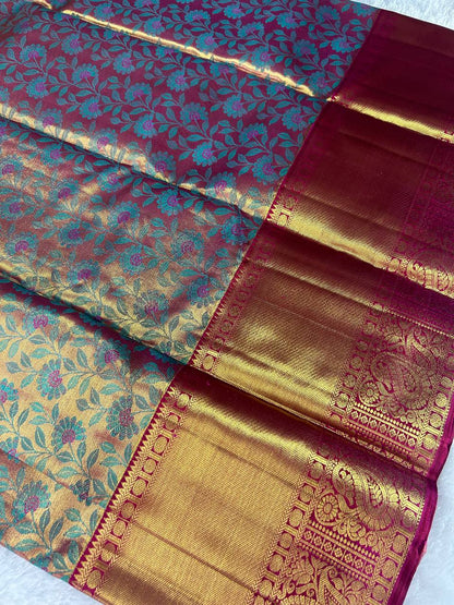 Handloom Floral Design Pure Kanchipuram Silk Saree with 2g Zari