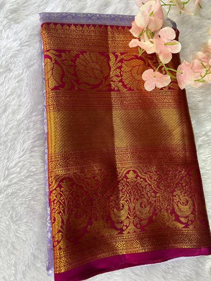 Lavender Colour Pure Kanchivaram Silk Saree with 2g Zari