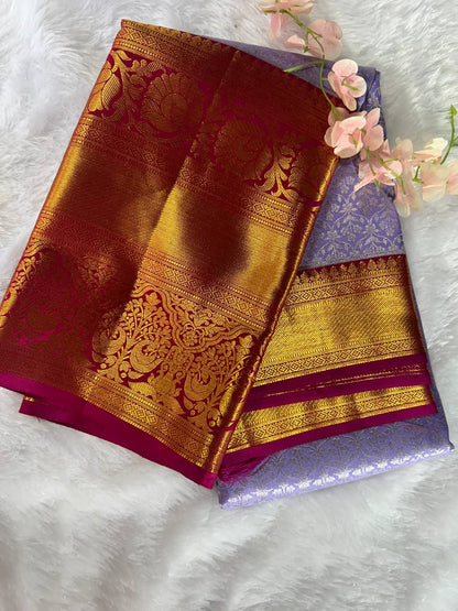 Lavender Colour Pure Kanchivaram Silk Saree with 2g Zari