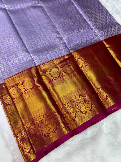 Lavender Colour Pure Kanchivaram Silk Saree with 2g Zari