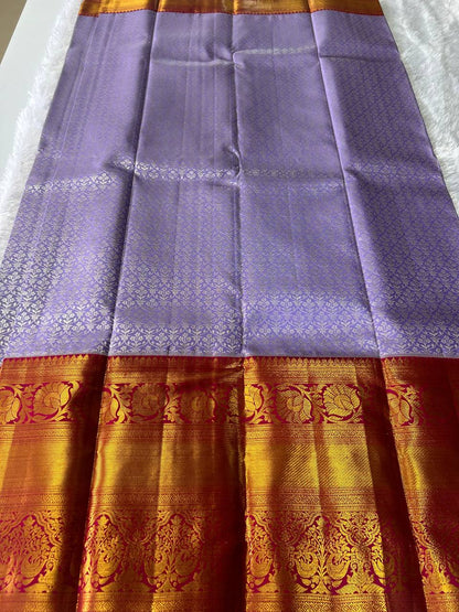 Lavender Colour Pure Kanchivaram Silk Saree with 2g Zari