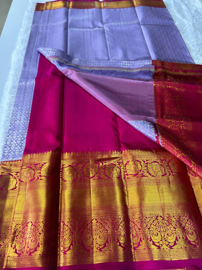 Lavender Colour Pure Kanchivaram Silk Saree with 2g Zari