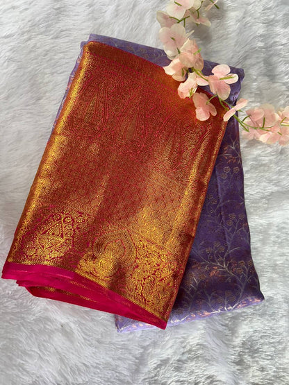 Lavender Colour Pure Kanchivaram Silk Saree with 1g Zari