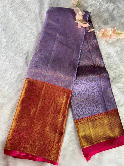 Lavender Colour Pure Kanchivaram Silk Saree with 1g Zari