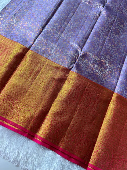 Lavender Colour Pure Kanchivaram Silk Saree with 1g Zari