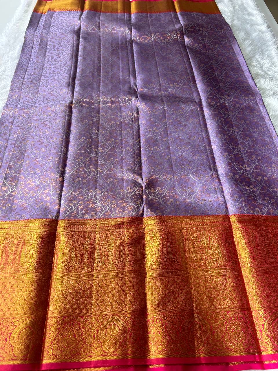 Lavender Colour Pure Kanchivaram Silk Saree with 1g Zari