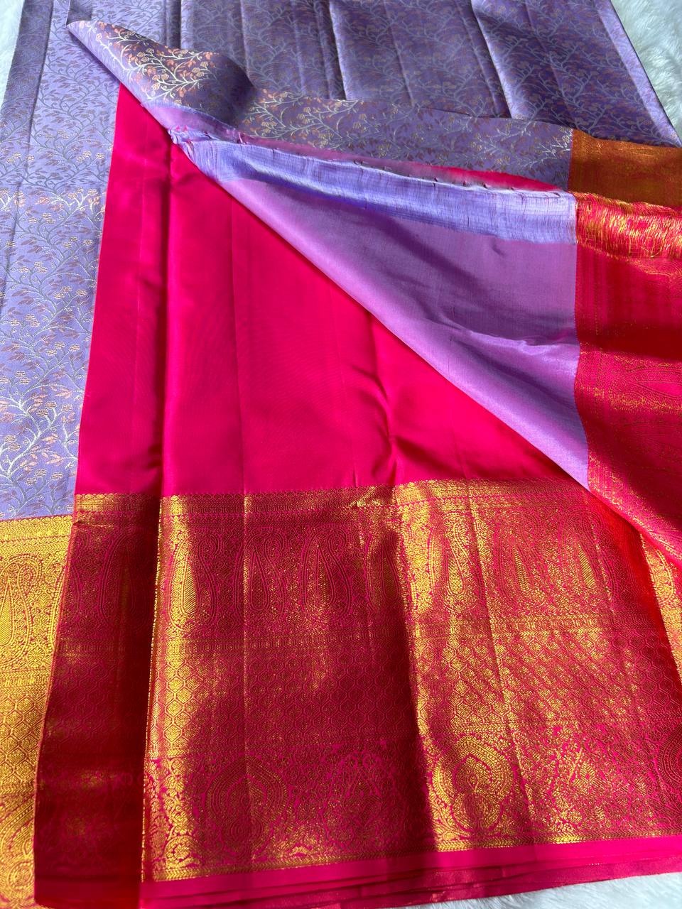 Lavender Colour Pure Kanchivaram Silk Saree with 1g Zari