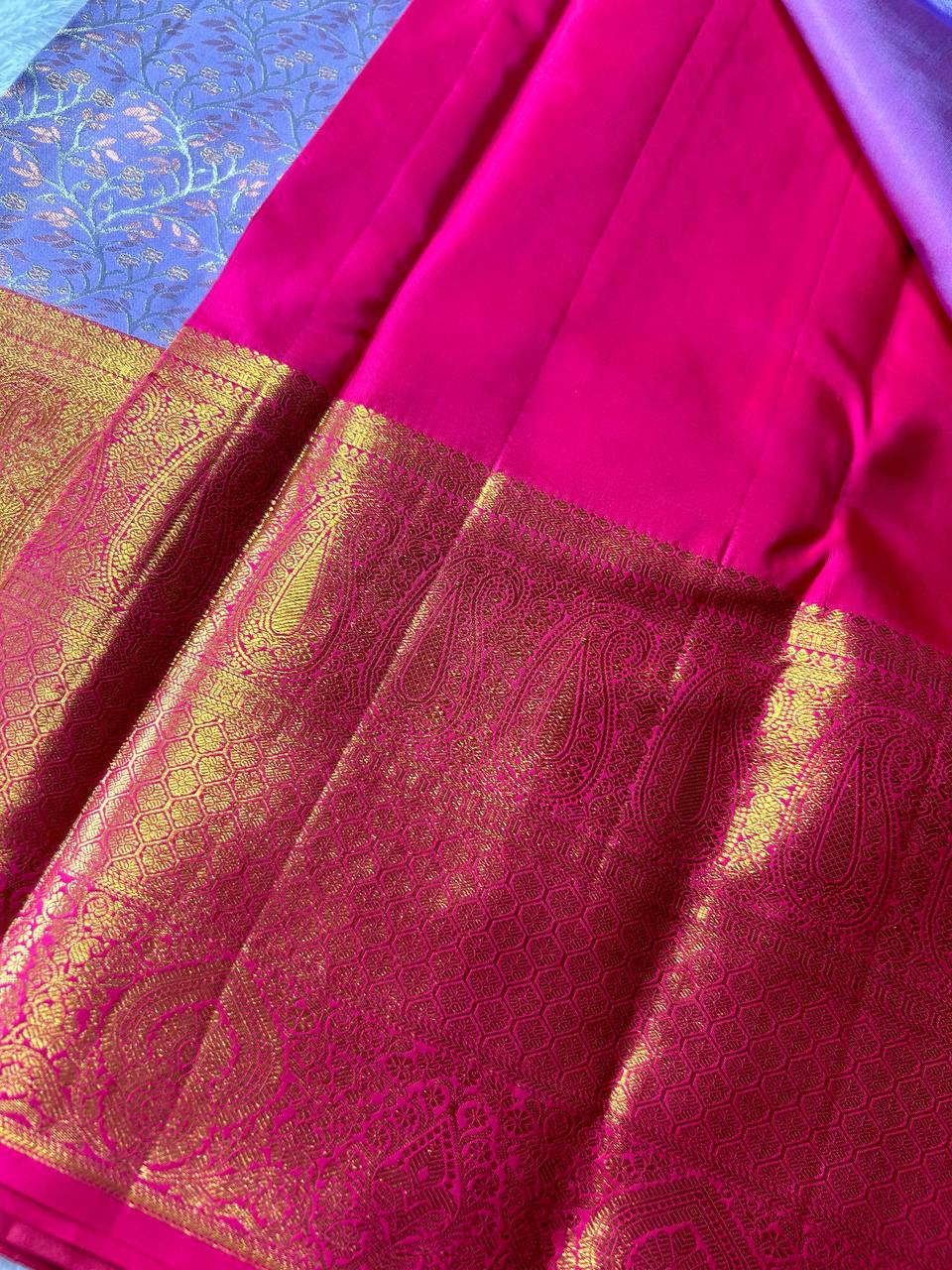 Lavender Colour Pure Kanchivaram Silk Saree with 1g Zari