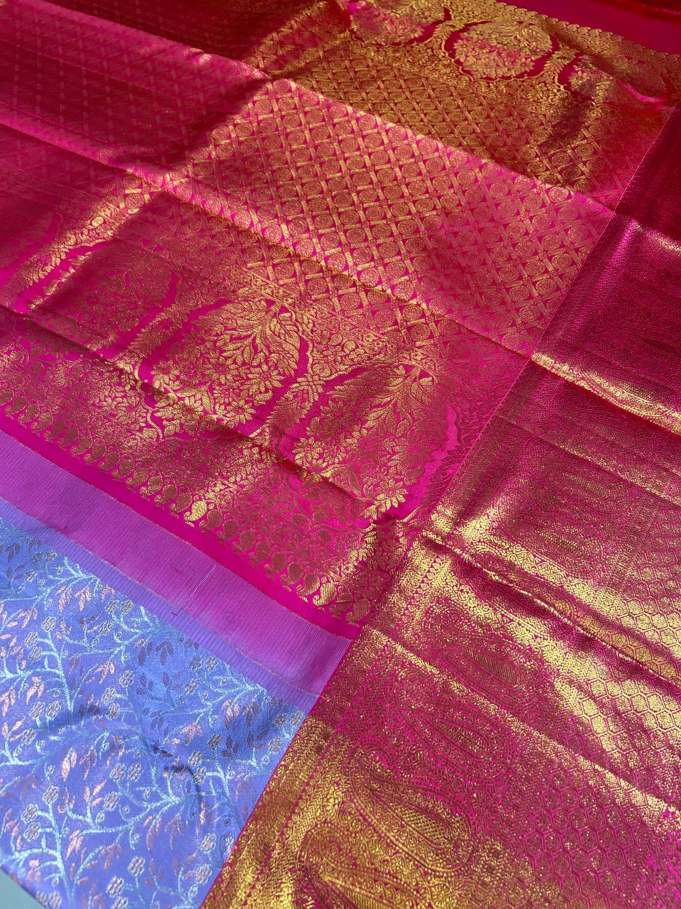 Lavender Colour Pure Kanchivaram Silk Saree with 1g Zari