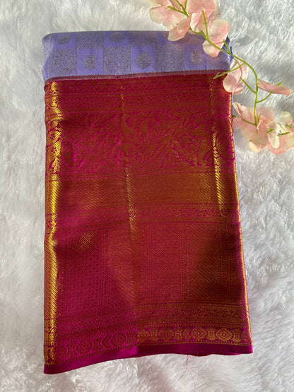 Lavender Pure Kanchipuram Silk Saree with 2g Silver Zari