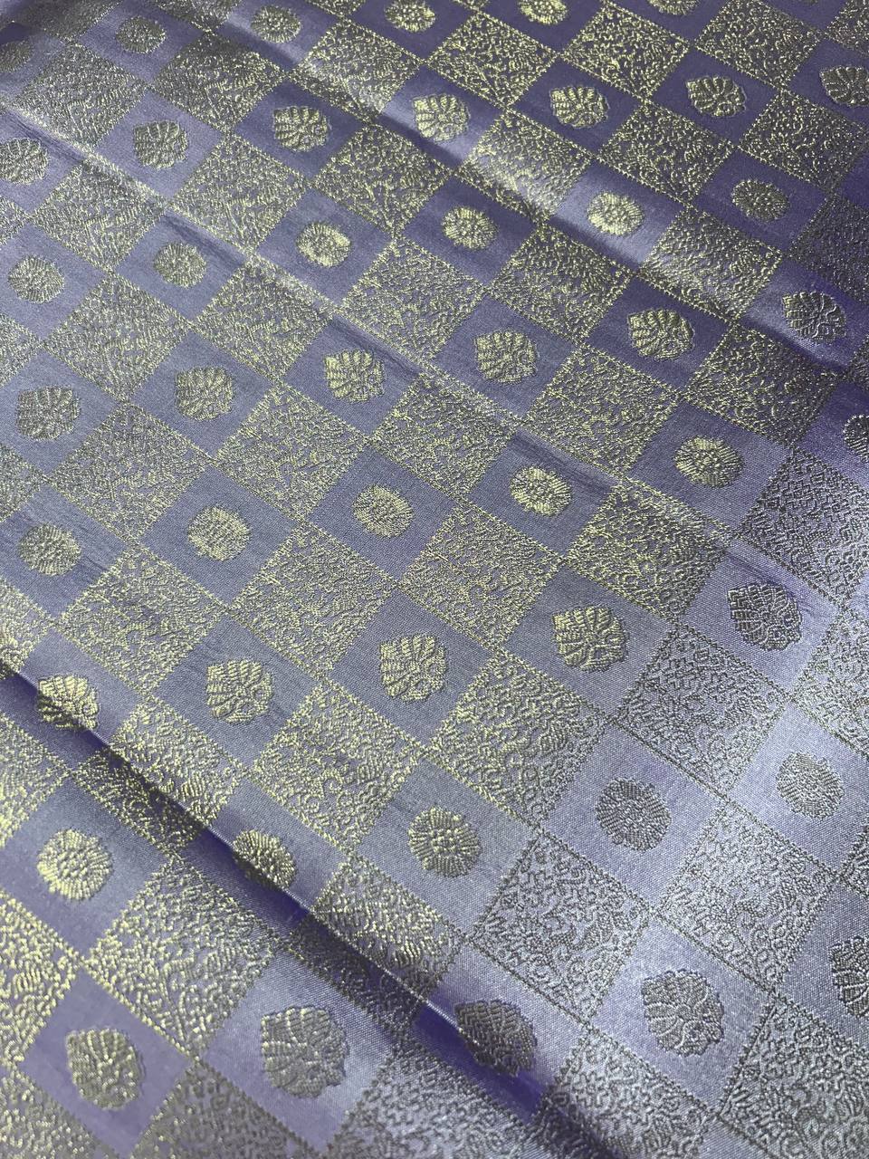 Lavender Pure Kanchipuram Silk Saree with 2g Silver Zari