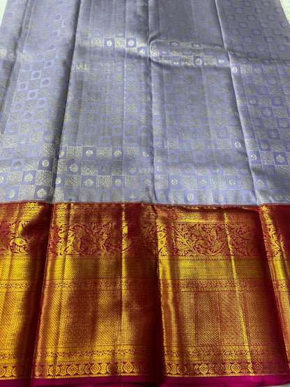 Lavender Pure Kanchipuram Silk Saree with 2g Silver Zari