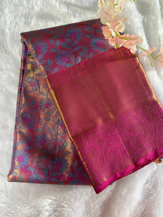 Handloom Floral Design Pure Kanchipuram Silk Saree with 2g Zari