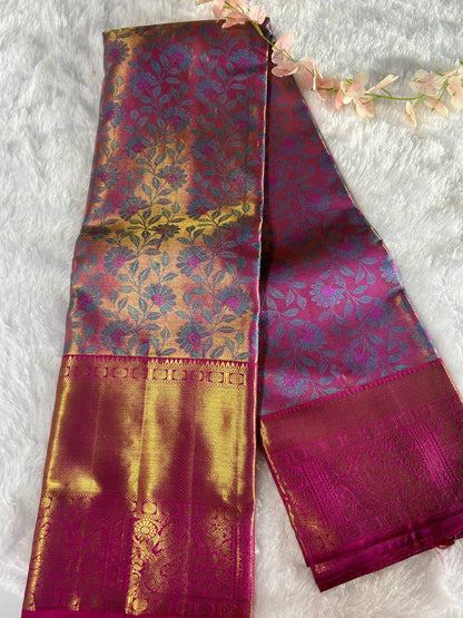 Handloom Floral Design Pure Kanchipuram Silk Saree with 2g Zari