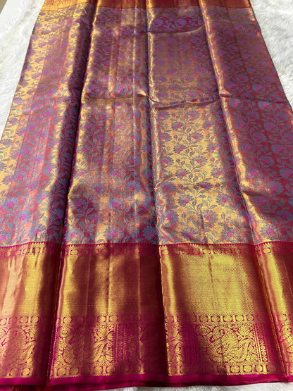 Handloom Floral Design Pure Kanchipuram Silk Saree with 2g Zari