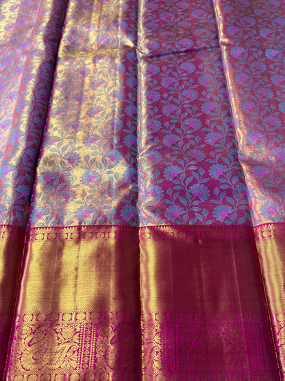 Handloom Floral Design Pure Kanchipuram Silk Saree with 2g Zari